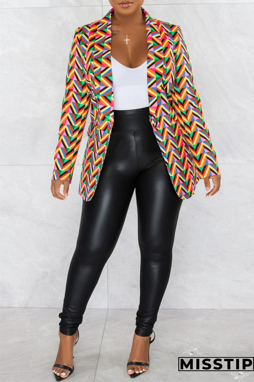 Green Fashion Casual Print Patchwork Cardigan Turn-back Collar Outerwear