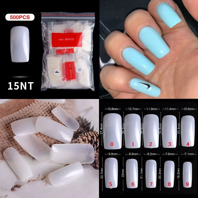 500Pcs False Nail Extension French Natural Transparent Stiletto Coffin False Nails Tips Long Acrylic UV Gel Nail Polish Manicure-Nail Inspo