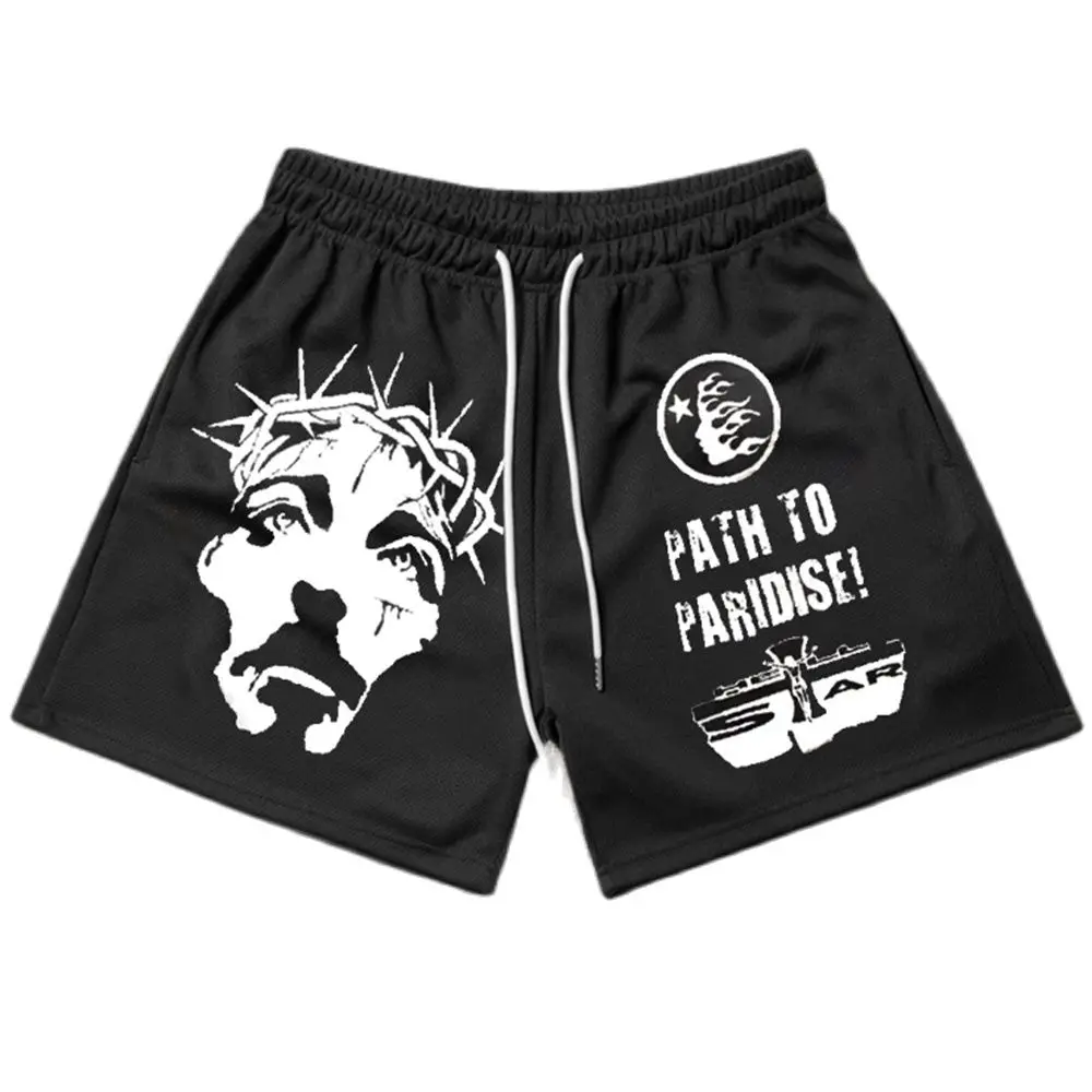Sopula Vintage Jesus Graphic Casual Street Mesh Shorts - SOPULA