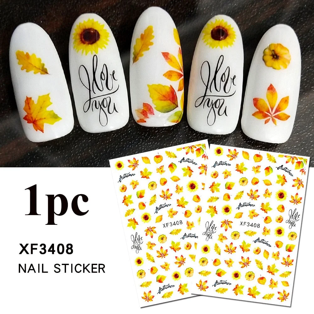1PC Fall Leaf Flowers Line 3D Nail Sticker Mape Leaves Waves Pattern Decals Slider DIY Nail Art Decoration Wraps For Manicures-Nail Inspo