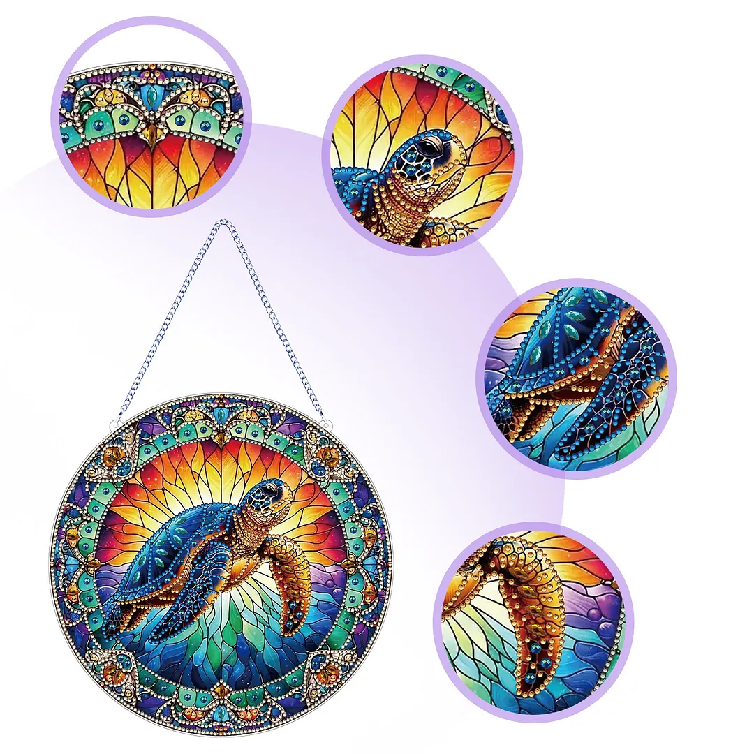 2D Flat DIY Stained Glass Turtle Suncatcher Diamond Painting Art Pendant