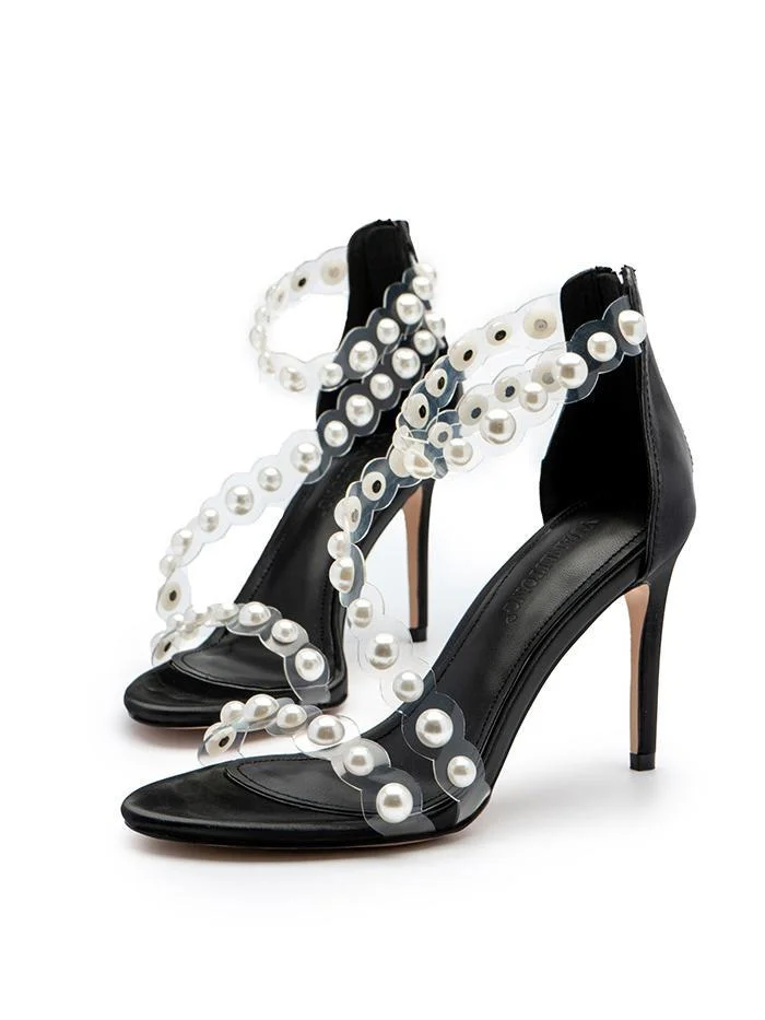 Fashion stiletto pearl transparent high-heeled sandals