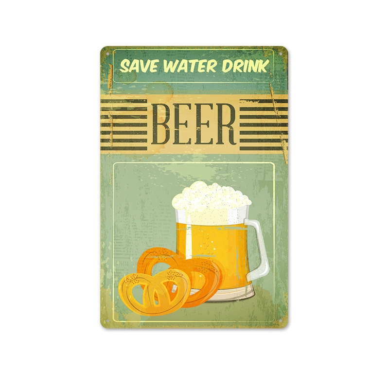 Beer Vintage Tin Painting Bar Background Wall Decoration Painting Home Frameless Iron Pendant