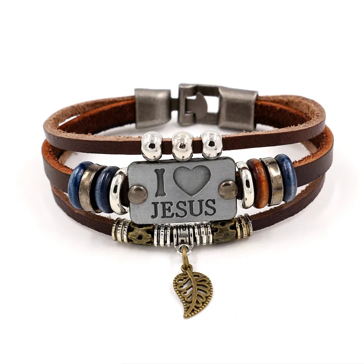 I Love Jesus Leather Bracelet