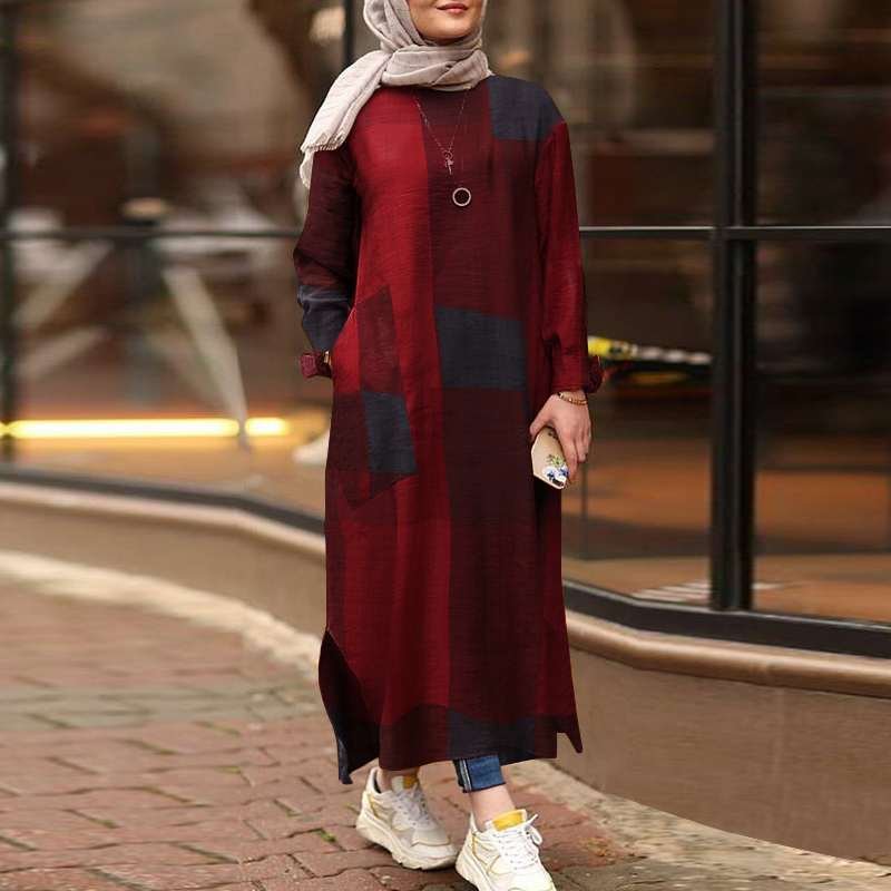 Autumn Women's Muslim Dresses ZANZEA 2022 Vintage Printed Dress Casual Long Sleeve Maxi Vestidos Female O Neck Robe
