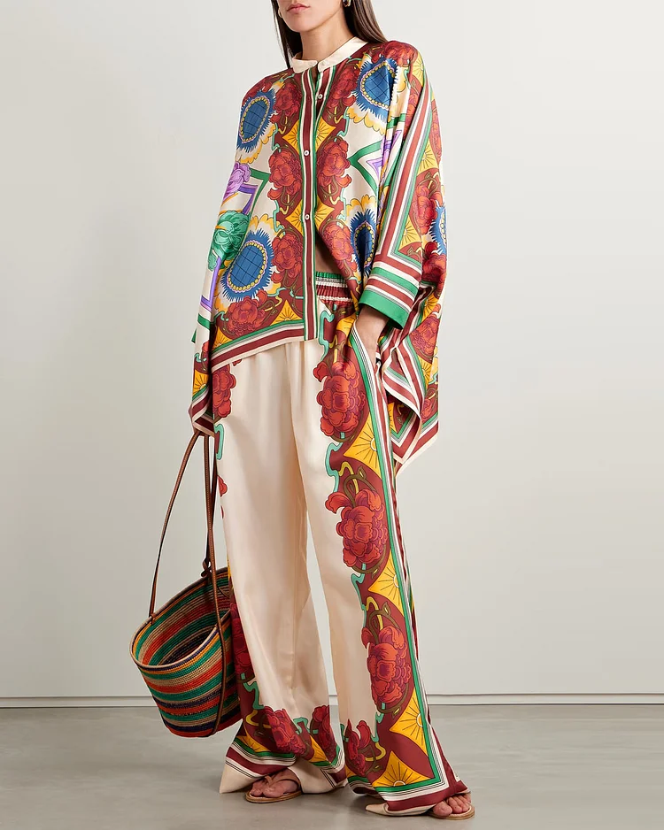 Foulard Printed Shirt and Will Wide-leg Pants Two Piece Set