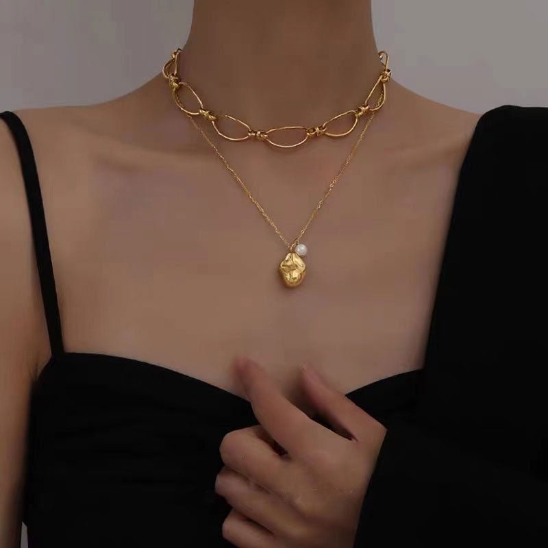 18k real gold plated baroque freshwater pearl pendant | Fashion temperament simple necklace