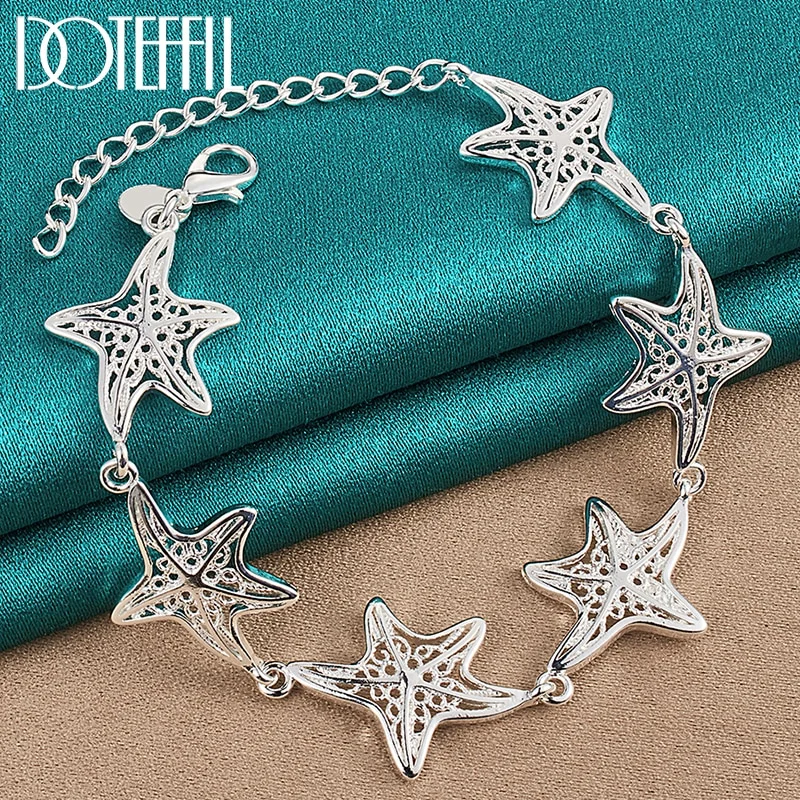 925 Sterling Silver Big Starfish Bracelet Chain For Woman Jewelry