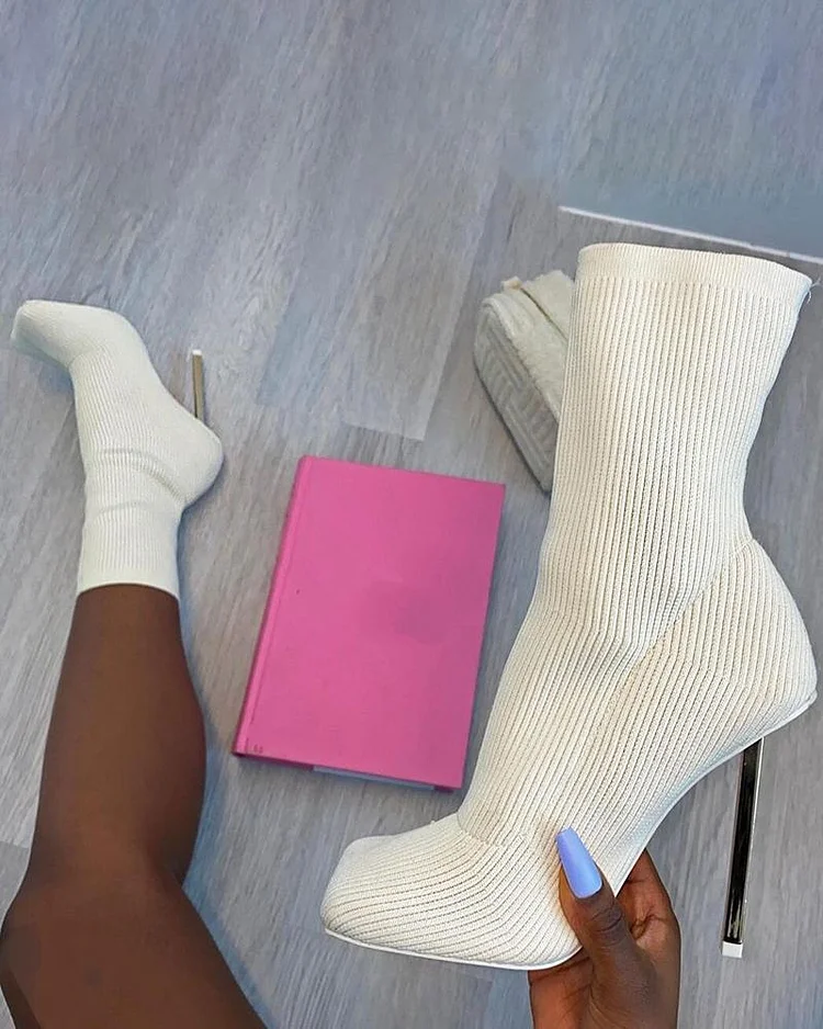 Square Toe Stiletto Knit Sock Boots