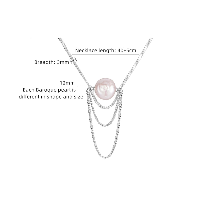 925 Sterling Silver 925 Sterling Silver Long-Lasting Plated Baroque Pearl Tassel Plating Inlay Solid Color Pendant Necklace