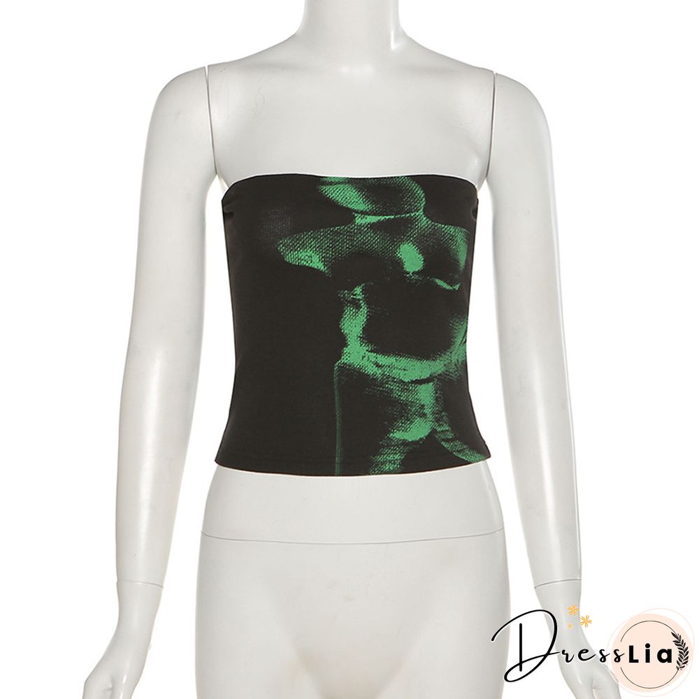 Techwear Punk Black Crop Tops Gothic Cyber Y2k Grunge Bodycon Women Strapless Backless Summer Sexy Basic Crop Tube Top