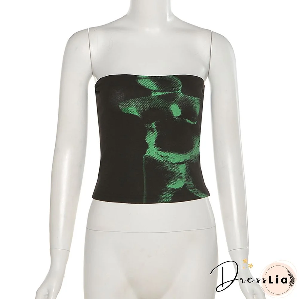 Techwear Punk Black Crop Tops Gothic Cyber Y2k Grunge Bodycon Women Strapless Backless Summer Sexy Basic Crop Tube Top