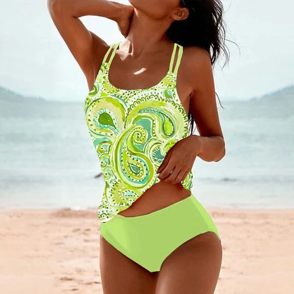 Women's Bright Green Print Swimwear