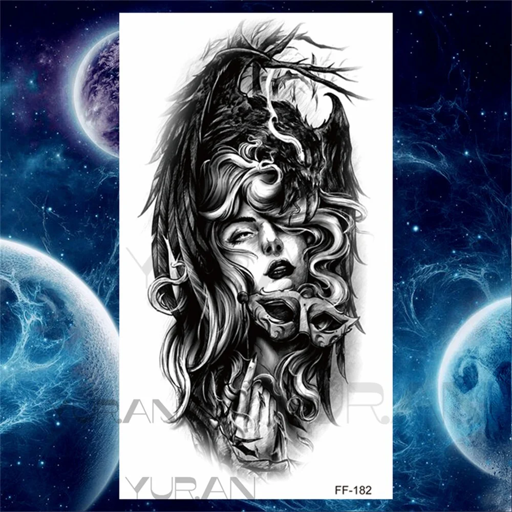 Sdrawing Tiger Temporary Tattoos For Women Men Realistic Wolf Scary Thorns Maori Compass Fake Tattoo Stickers Arm Body Tatoos DIY