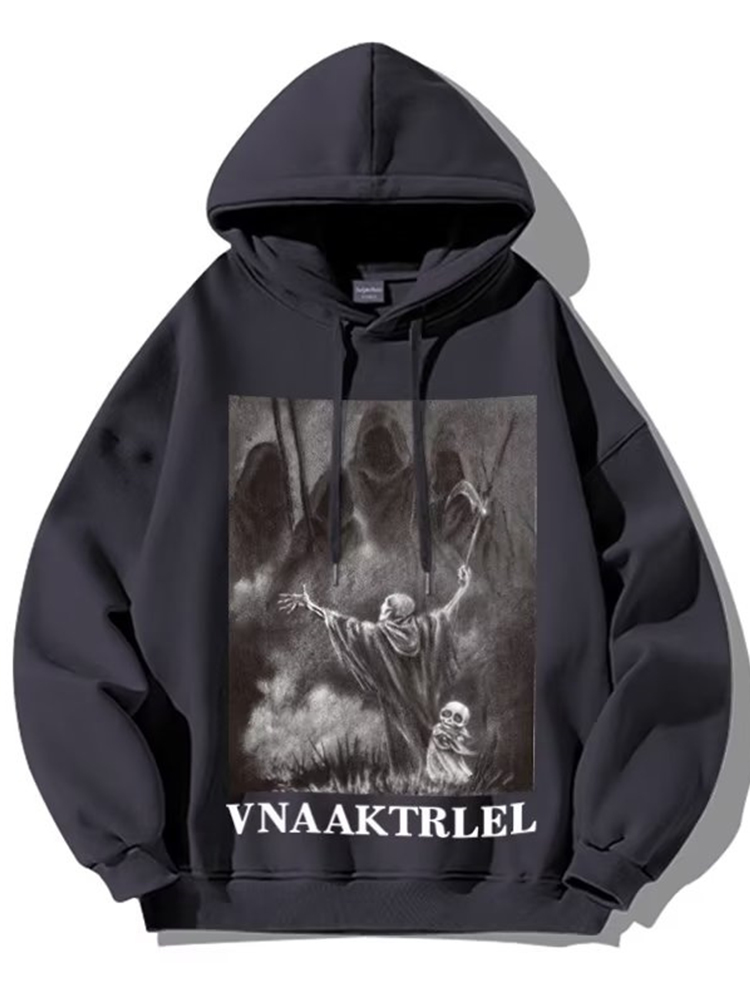 Levelloam Ghost Reaper Print Hoodie – Y2K Oversized Streetwear for Men and Women  