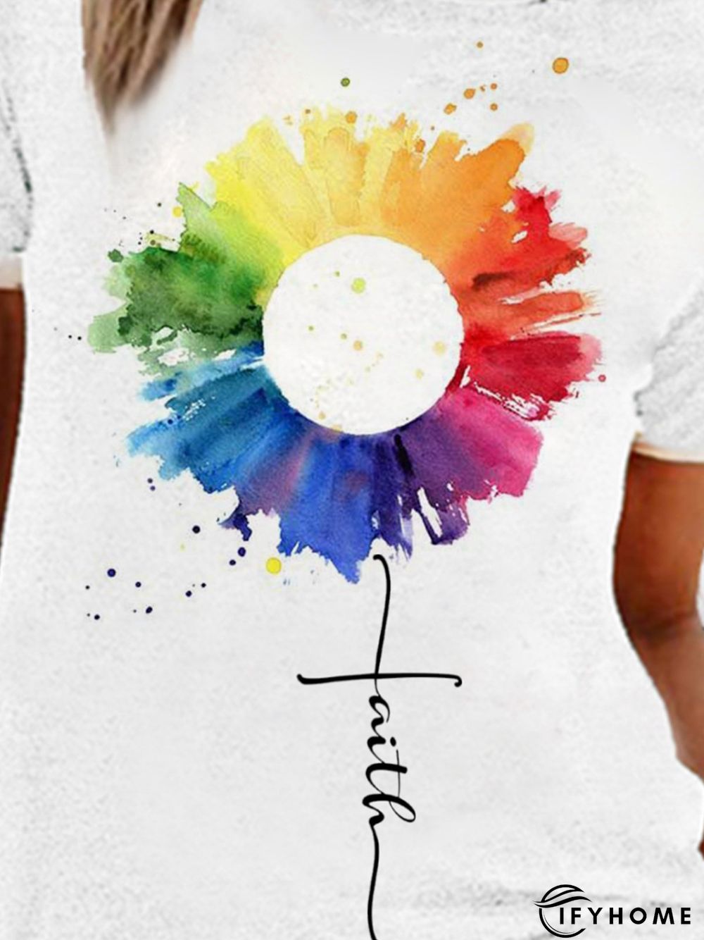 White Casual Cotton-Blend Short Sleeve T-shirt | IFYHOME