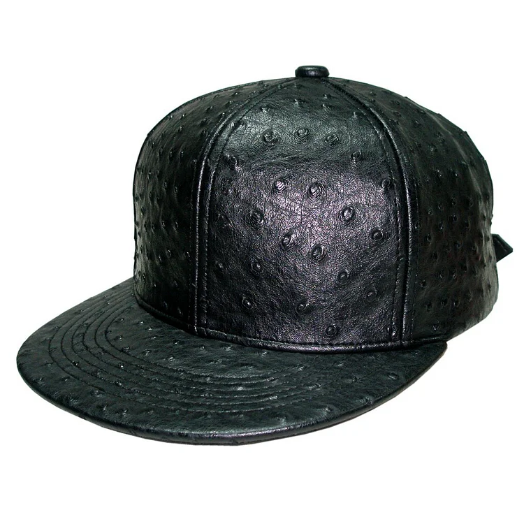 Ostrich Faux Leather Novelty Women Snapback Unisex Hip Hop Urban Golden Buckle Flat Visor Baseball Cap Hat Men