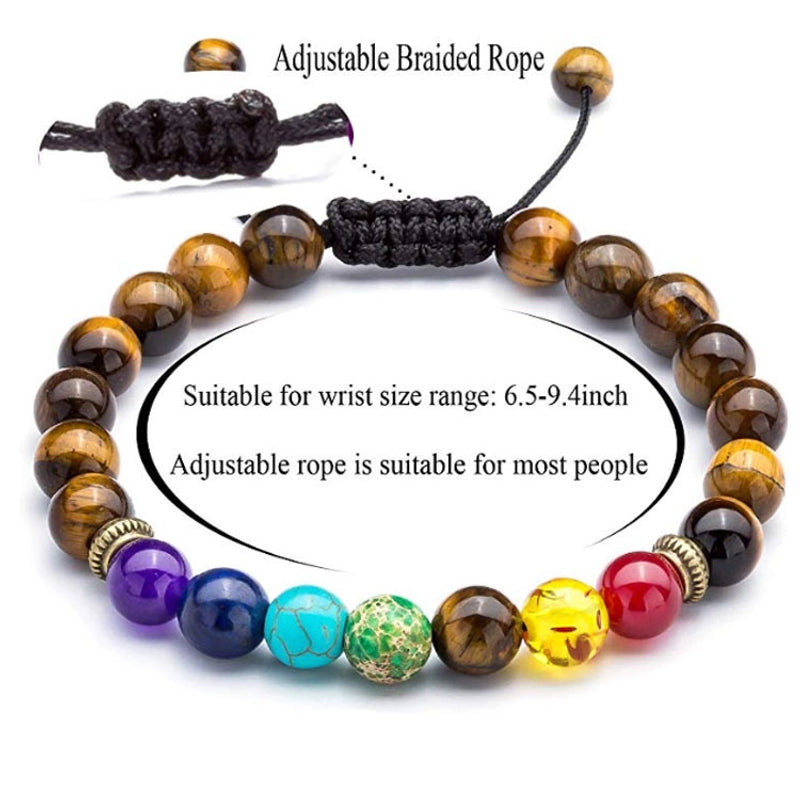 Hot Selling Seven- Energy Bracelet Lapis Lazuli Tiger Eye Woven Yoga Wheel Bracelet Beaded Bracelet For Men