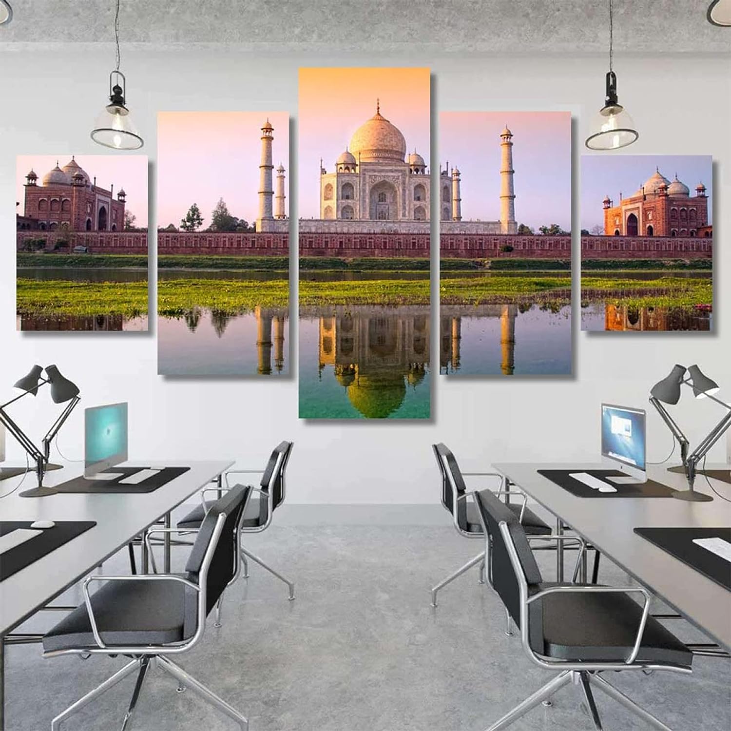 Canvas Paintings Wall Art 5 Piece Canvas Prints Wall Art 5 Pieces Taj Mahal With Tri Color Flag India Canvas Wall Art Painting for Home Living Room Office Mordern Decoration Gift Framed 40 x 22inch(100X55cm)