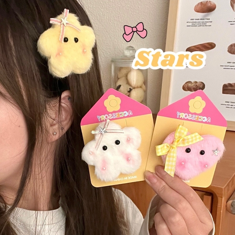 Cute Sweet Women’s Star Heart Shape Plush Hair Clip