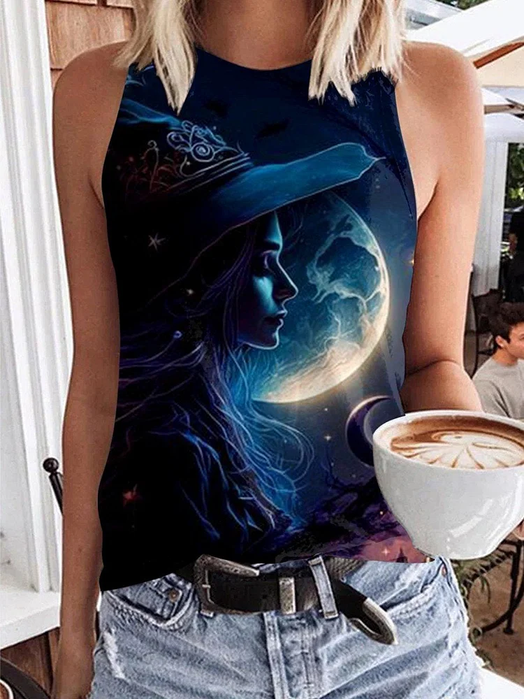 Women's Halloween Witch Print Casual Tank Top