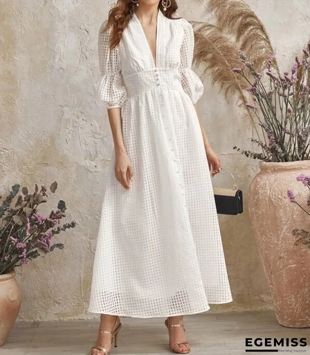 Dress Temperament White Dress Waist Plaid Dress | EGEMISS