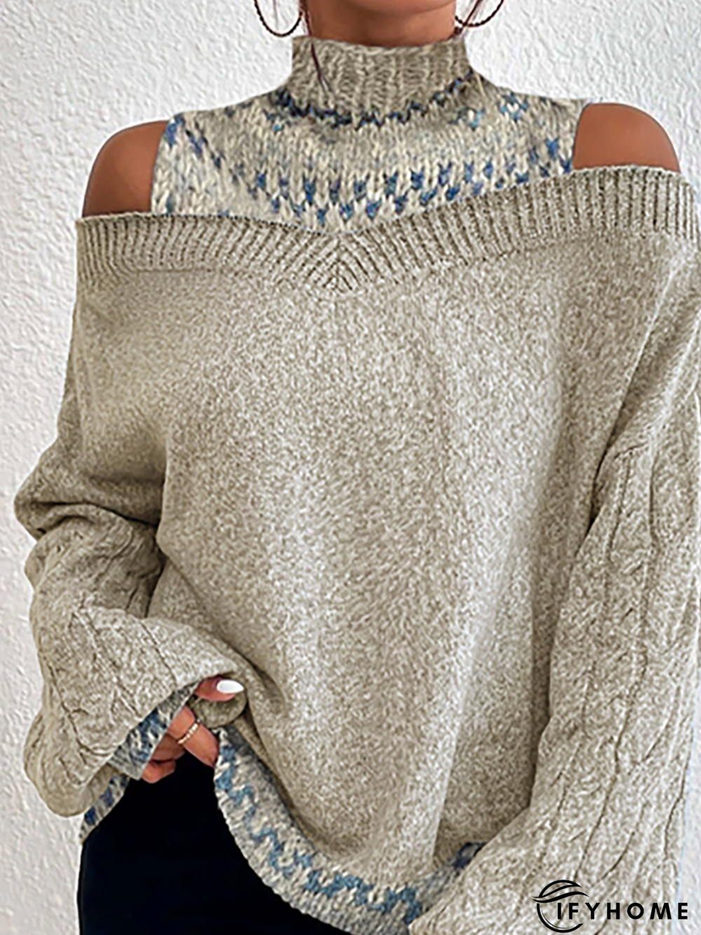 Turtleneck Casual Geometric Tunic Sweater Knit Jumper | IFYHOME