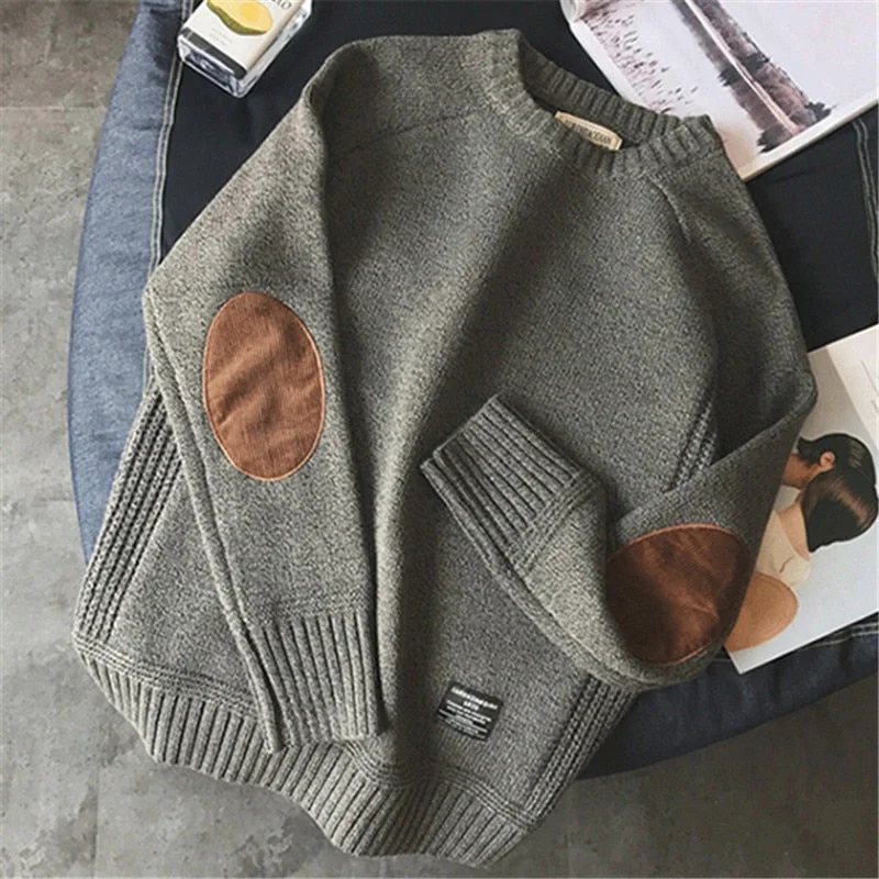 Huiketi Men Pullover Sweater Fashion Patch Designs Knitted Sweater Men Harajuku Streetwear O Neck Causal Pullovers Mens Plus Size
