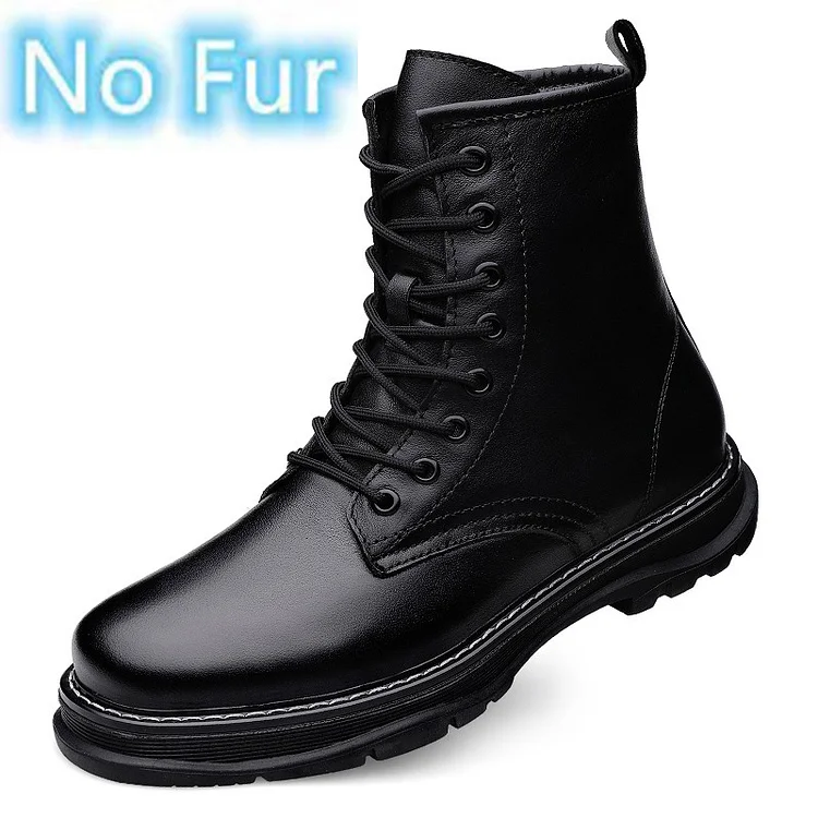 Damulin Men Shoes Genuine Leather Warm All-Match Ankle Booties Autumn Winter High Top  Lace-Up Side Zipper Motorcycle Chelsea Boots