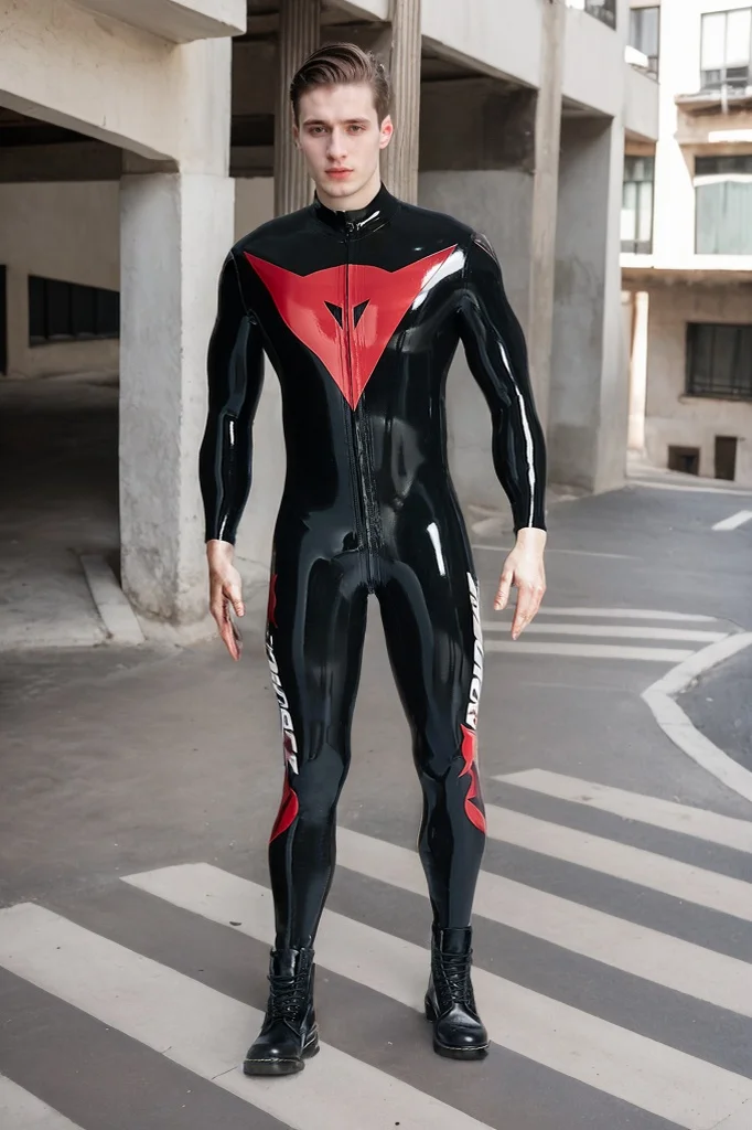 Men Latex Catsuits MotoGP Motorsport Black & Red