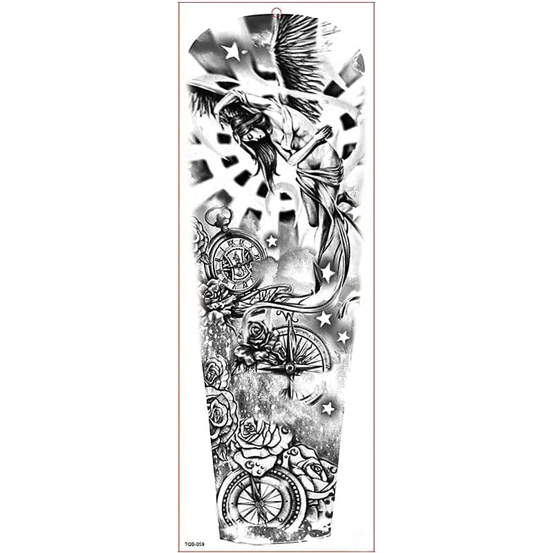 Large Arm Sleeve Tattoo Waterproof Temporary Tattoo Sticker Clock Rose Full Flower Tatoo Body Art Tattoo Girl
