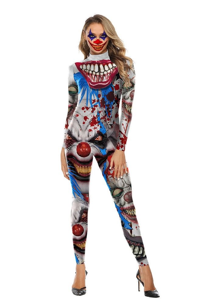 Long Sleeve Mutant Clown Print Halloween Bodysuit-elleschic