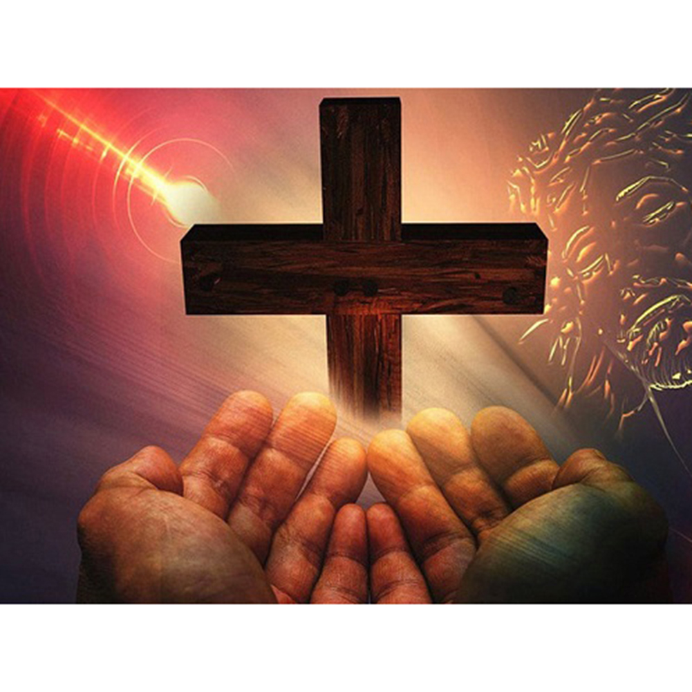 

30*40CM - Round Drill Diamond Painting - Hands and Cross, 501 Original