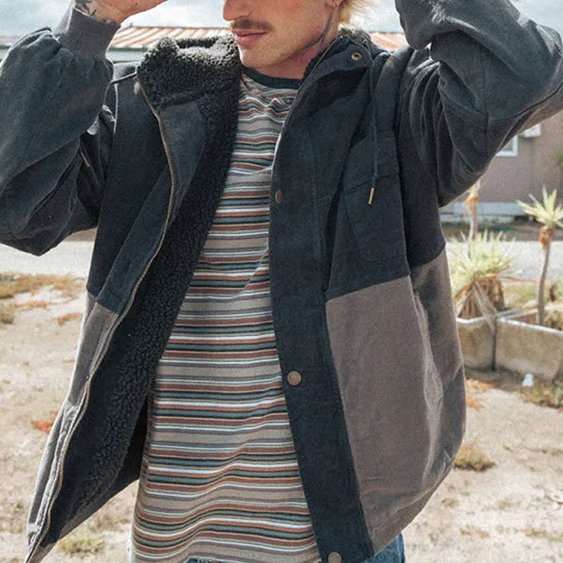 Mens Fashion Color Patchwork Fleece Jacket Coat、、URBENIE