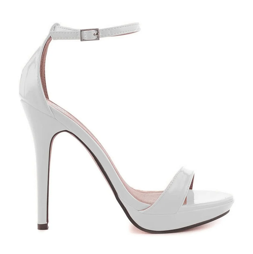 YDN Sexy Stiletto Heel Ankle Strap White Sandals with Platform