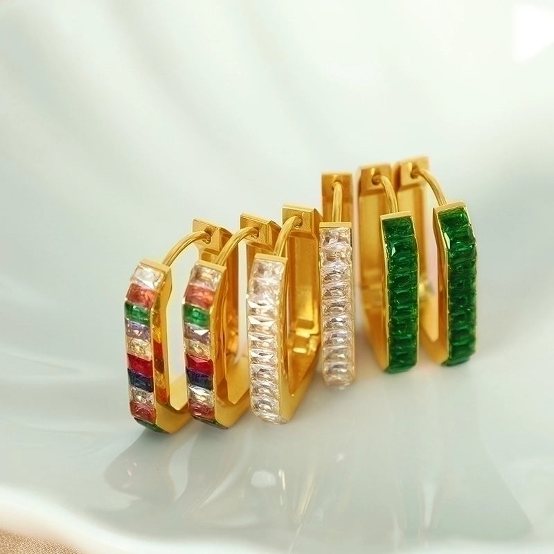 1 Pair Vintage Style Minimalist Rectangle Plating Inlay Titanium Steel Crystal Stone 18K Gold Plated Earrings