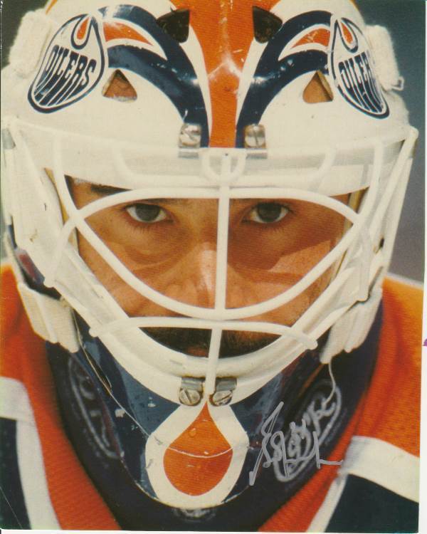 VINTAGE GRANT FUHR SIGNED EDMONTON OILERS GOALIE 8x10 Photo Poster painting #1 Autograph