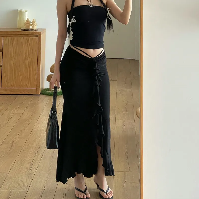 Uveng Uveng Wish New Fashion French Temperament Low Waist Pressure Pleated Flounce Skirt Woman