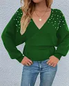 Pearls Decor Batwing Sleeve Sweater