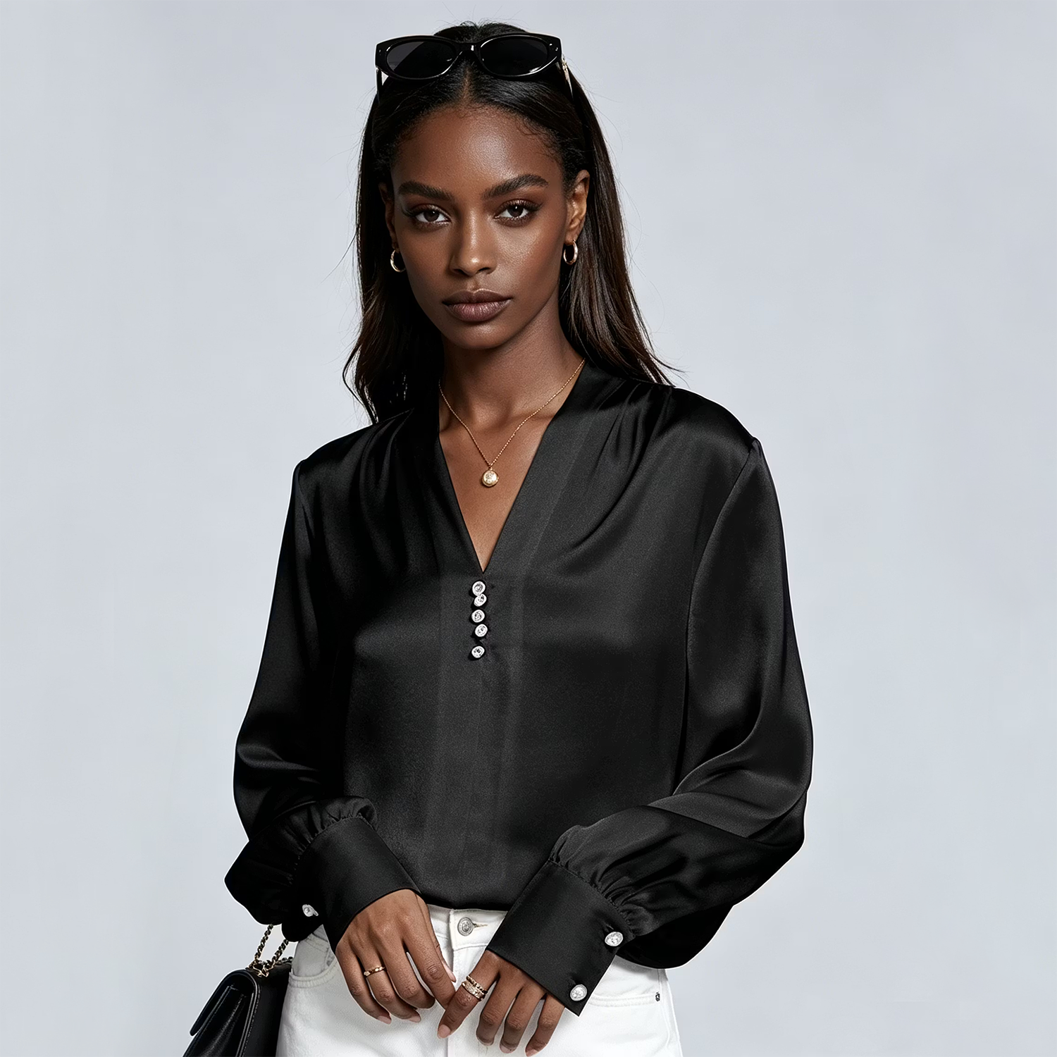 Women's 100% Mulberry Silk Blouse Long Sleeve Pullover REAL SILK LIFE