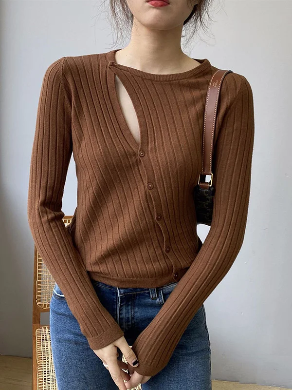 Fashion Asymmetric Solid Color Round-Neck Sweater Top