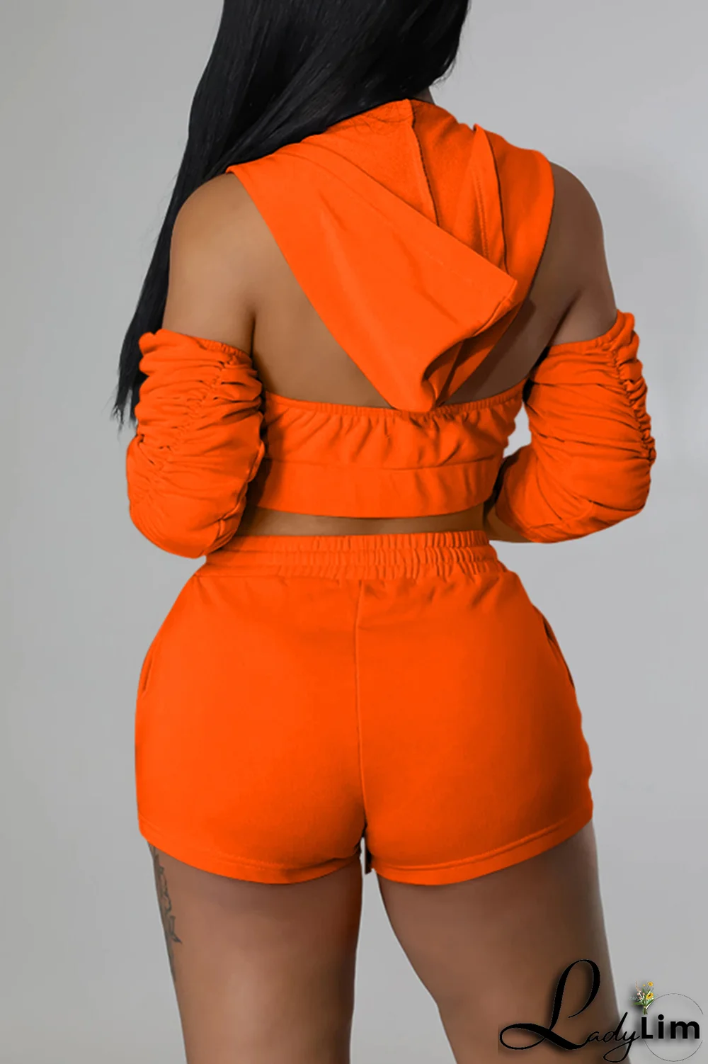 Black Sexy Print Patchwork Hooded Collar Three Quarter Two Pieces