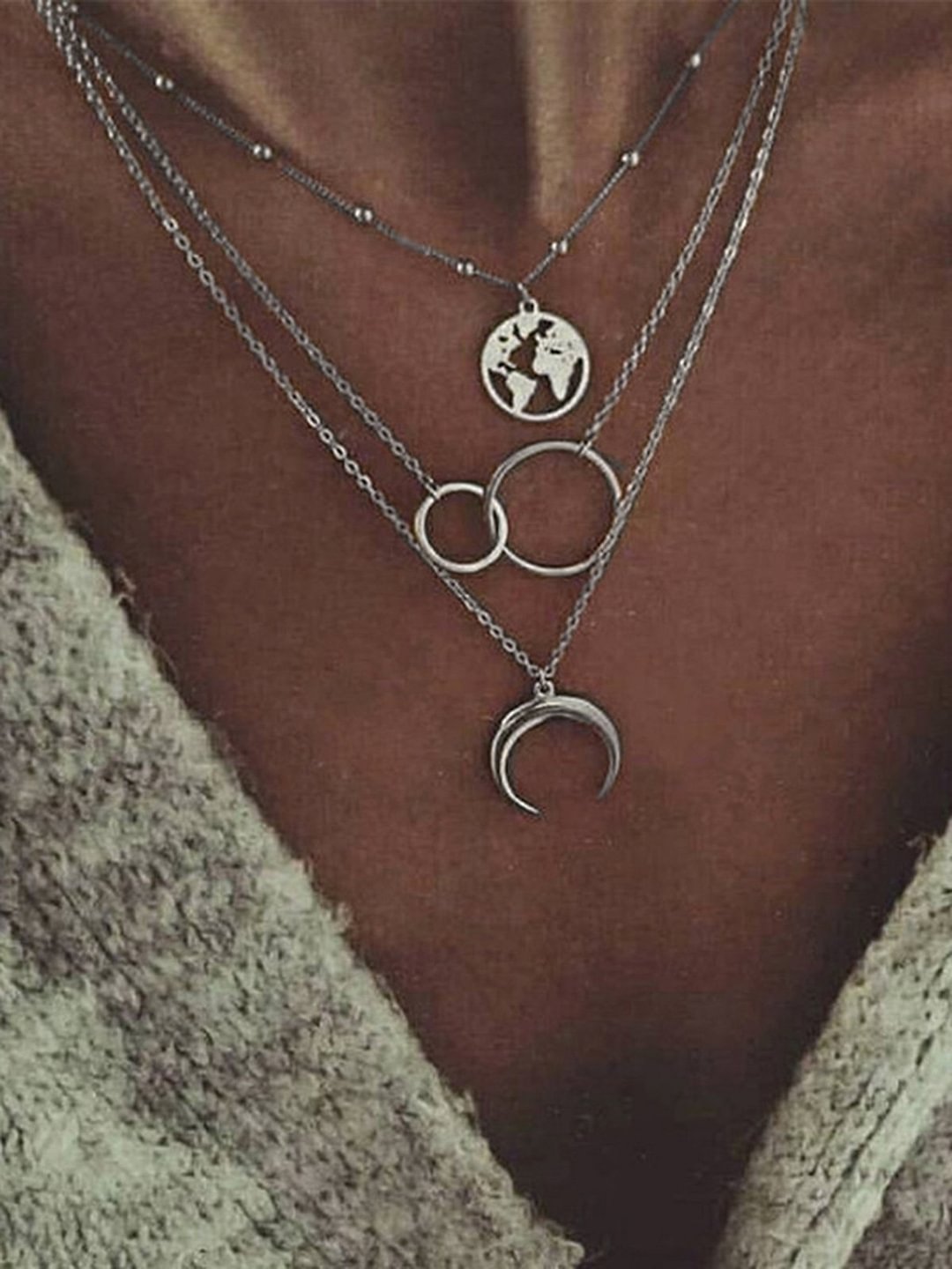 Women Alloy Multi-Layer Sliver Necklaces