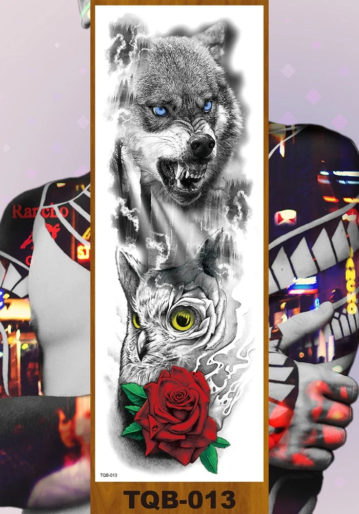 Full Flower Arm Temporary Tattoo Stickers Man Woman Girl Body Leg Fake Tatoo Sexy Fox Bear Owl Cheetah Tiger Timberwolves Lion