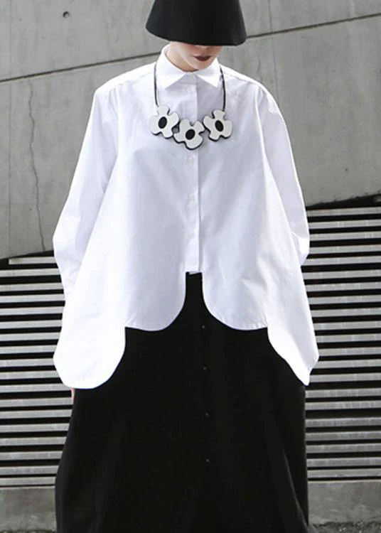 Loose White PeterPan Collar Button asymmetrical design Fall Shirt Top Long sleeve