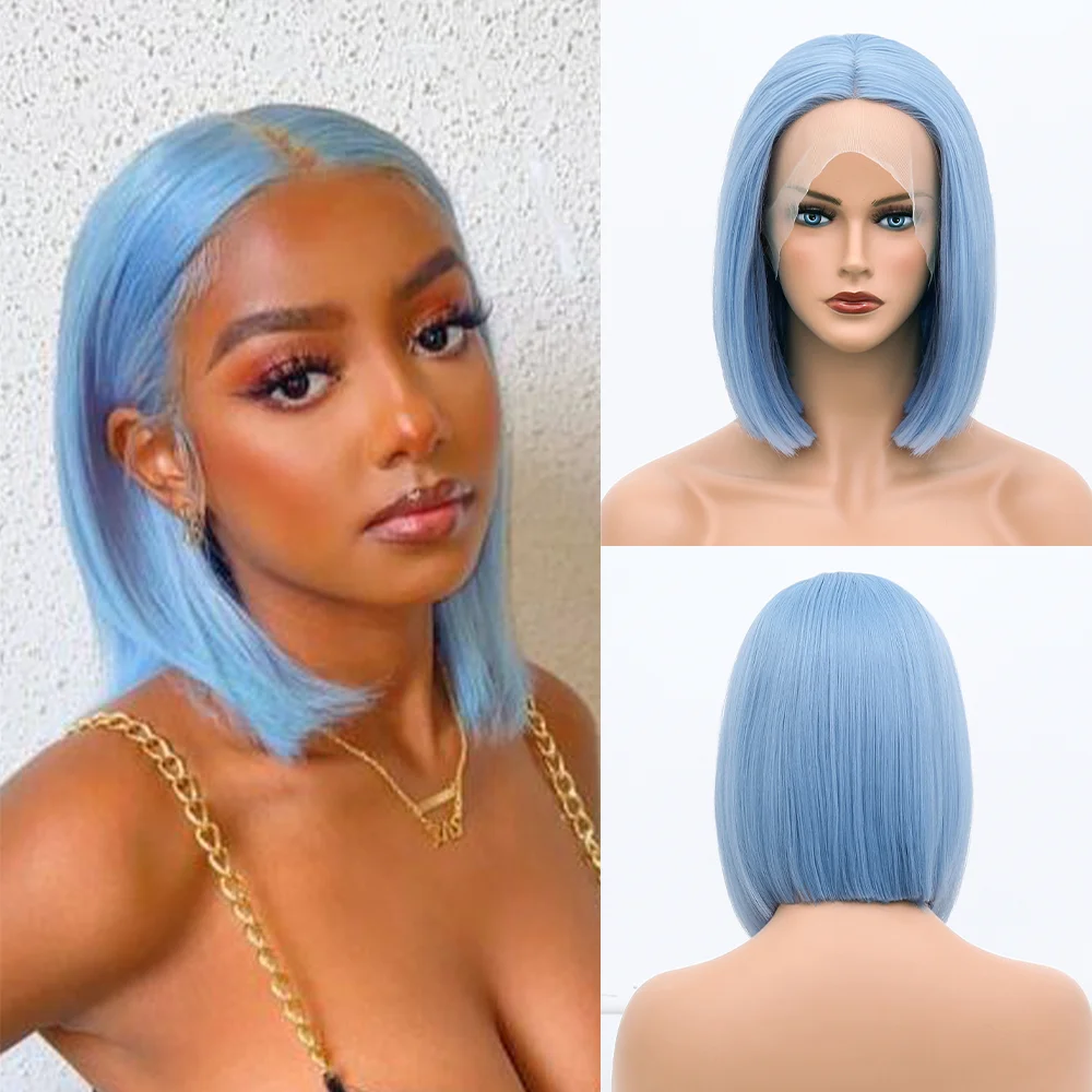 Blue Short Straight Bob Hip Hop Wigs ELCNEPAL
