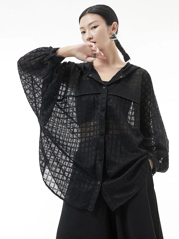 4.13Loose Batwing Sleeves Sun Protection See-Through Blouse