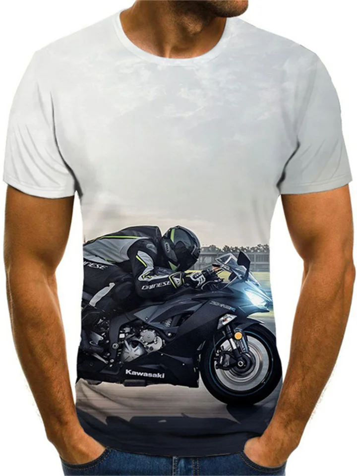 Summer T-shirt cool motorcycle biker 3D print street trend men's sports short-sleeved T-shirt