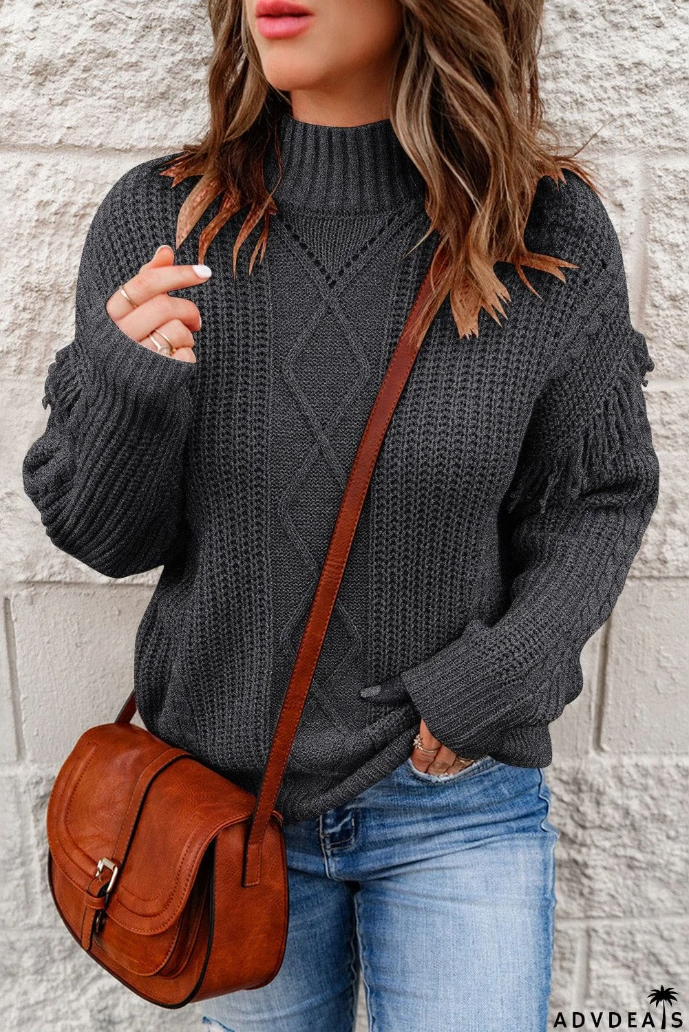 Fringe Detail Mixed Knit Sweater