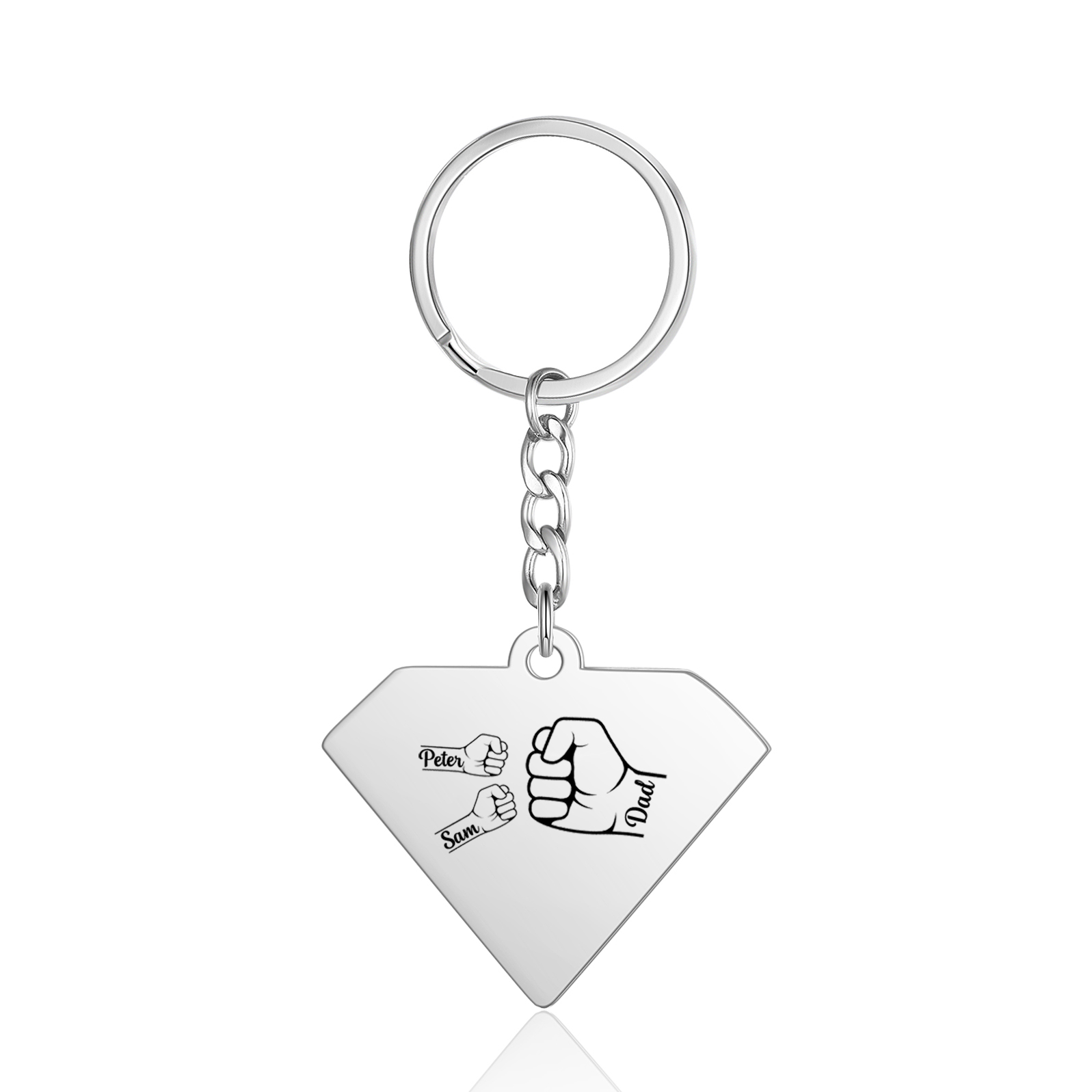 2 Names - Personalised Fist Bump Keyring Engraved Kids Names and text Keyring Gifts for Dad/Grandad